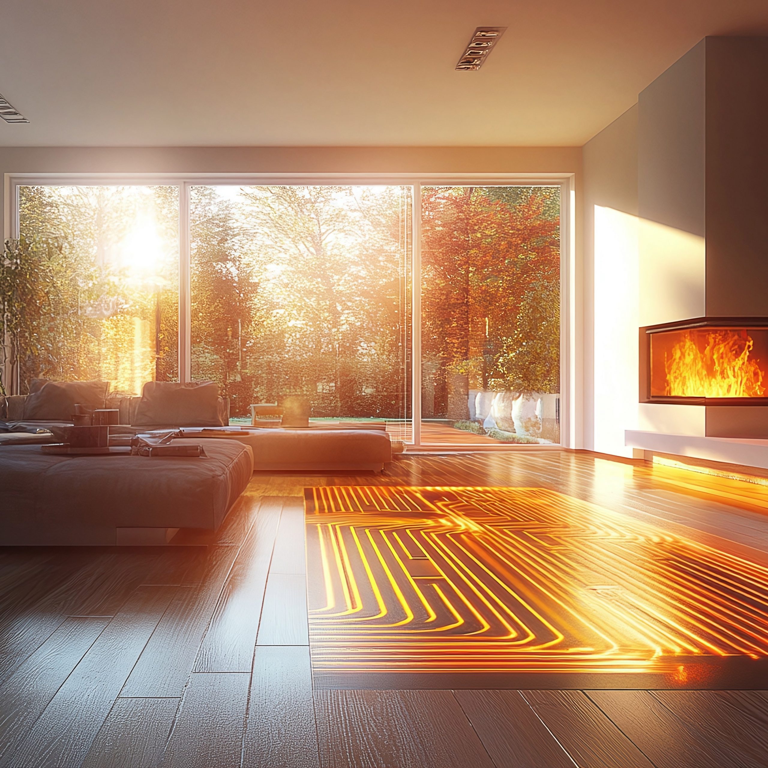 Underfloor heating system installation in a modern house.