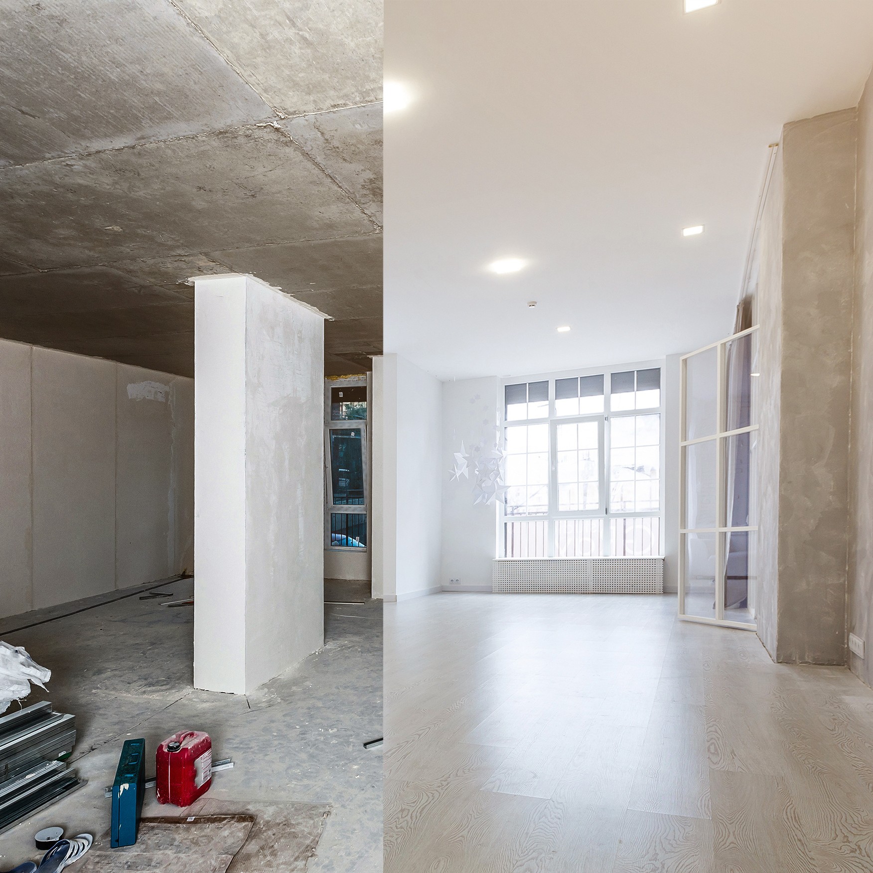 Comparison of a room in an apartment before and after renovation new house